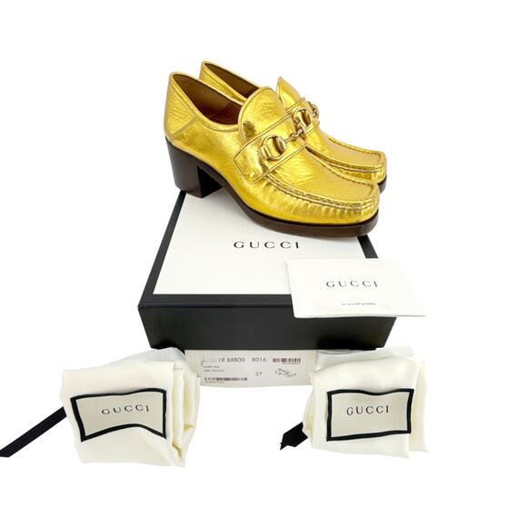 GUCCI Vegas Horsebit Collapsible Heel Metallic Leather Loafer 37 - Picture 2 of 14